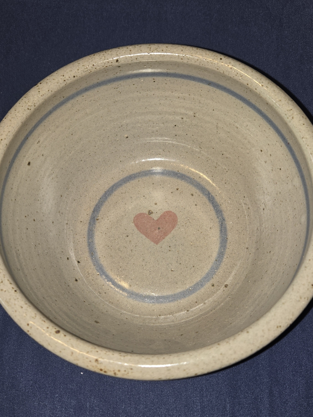 Vintage Speckled Grey and Blue Ceramic Bowl with Country Heart‎ Motif